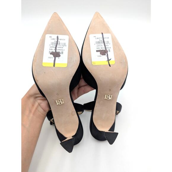 Badgley Mischka Carlise Satin Rosette Slingback Pumps Women's Black Size US6 - Picture 7 of 13